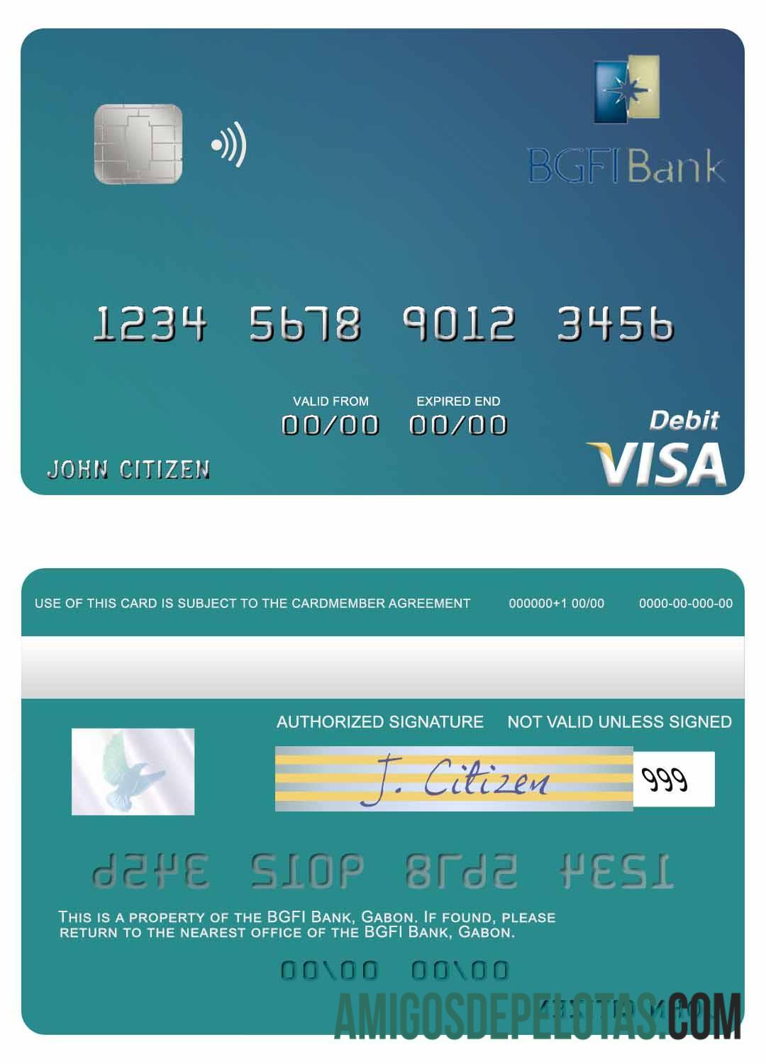 Cartão de débito Visa do Gabão BGFI Bank modelo